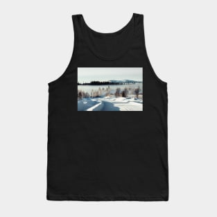 White Winter Landscape With Mysterious Fog on Sunny Day (Norway) Tank Top